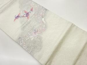 プラチナ箔鳥に花々模様織出し名古屋帯